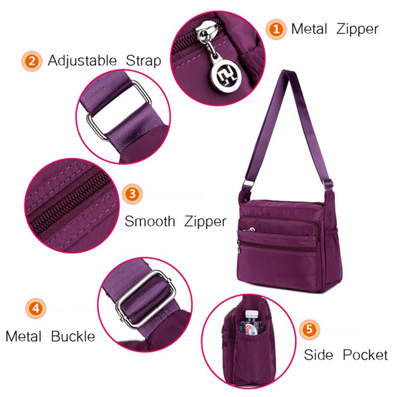 Stor Kapacitet Kvinnor Vattentät Nylon Axelväska Crossbody Väska