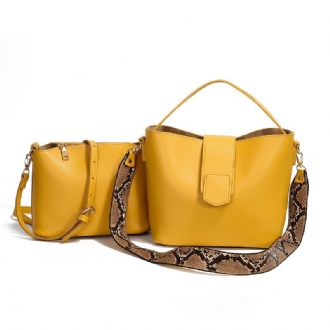 Tvådelad Solid Snake Pattern Bucket Handbag Axelväska