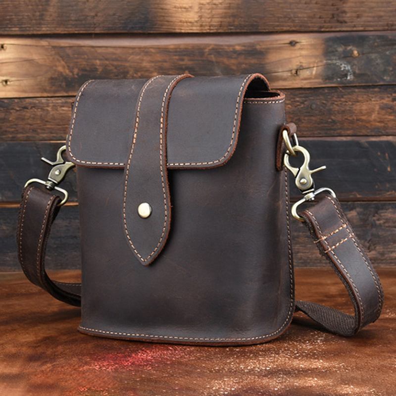 Vintage Axelväska I Äkta Läder För Män Crossbody-väska