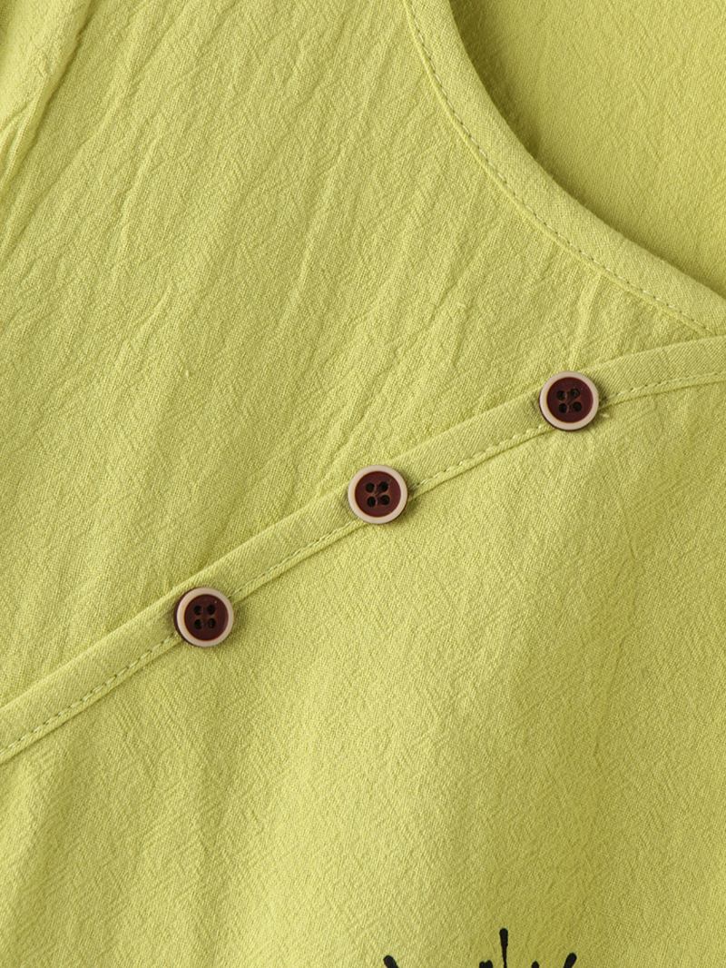 Bomull Calico Tryck O-hals Halvärm Casual T-shirt För Kvinnor