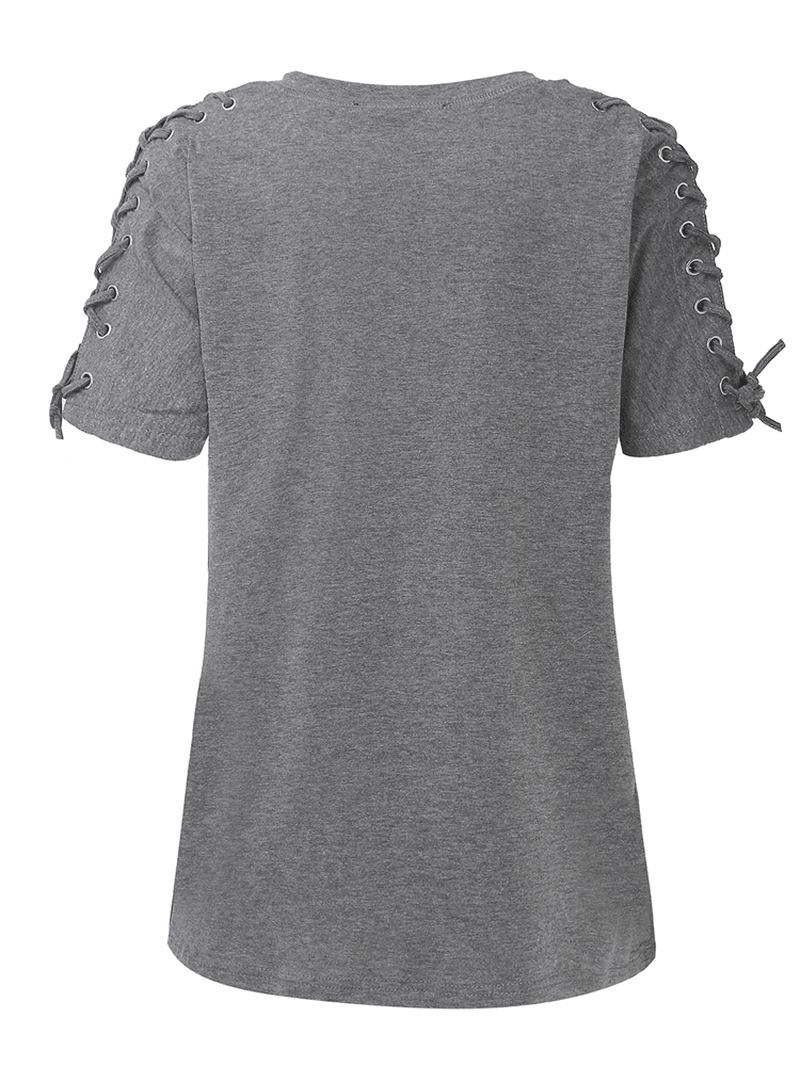 Casual Kvinnor Top Scoop Neck Korta Ärmar Bomull Toppar