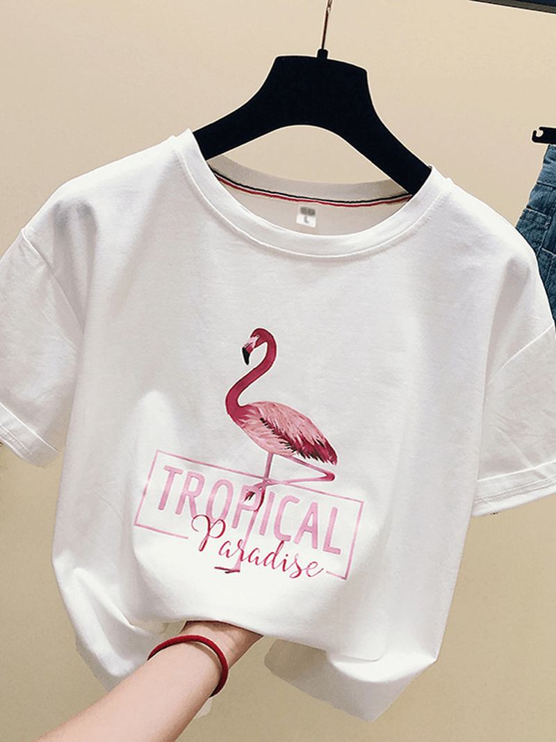Djurbrevtryck Kvinnor Kortärmad Casual T-shirt