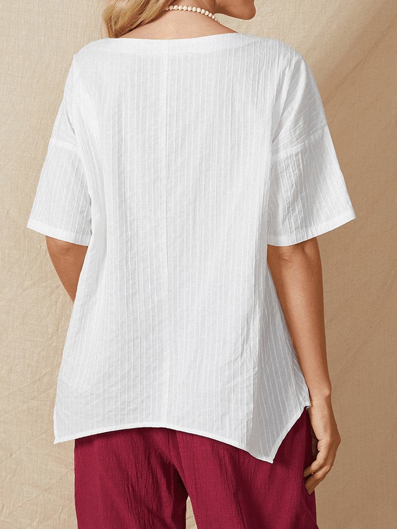 Kvinnor Blommor Broderi O-hals Oregelbunden Fåll Casual Lösa T-shirts