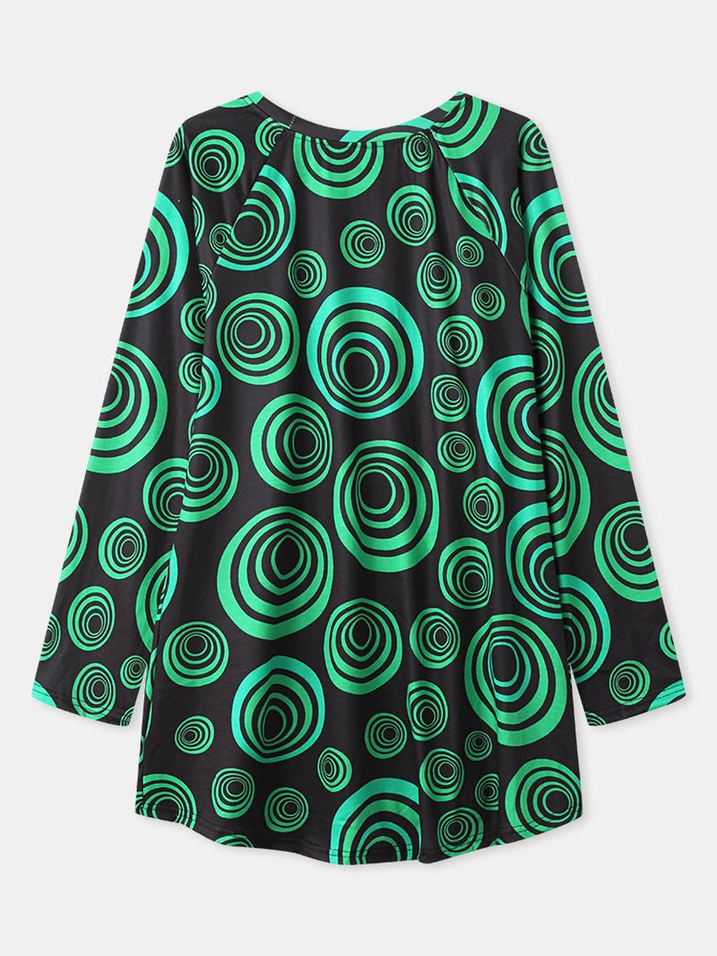 Kvinnor Circle Med Tryck Rund Hals Drop Shoulder Långärmad Lös T-shirt