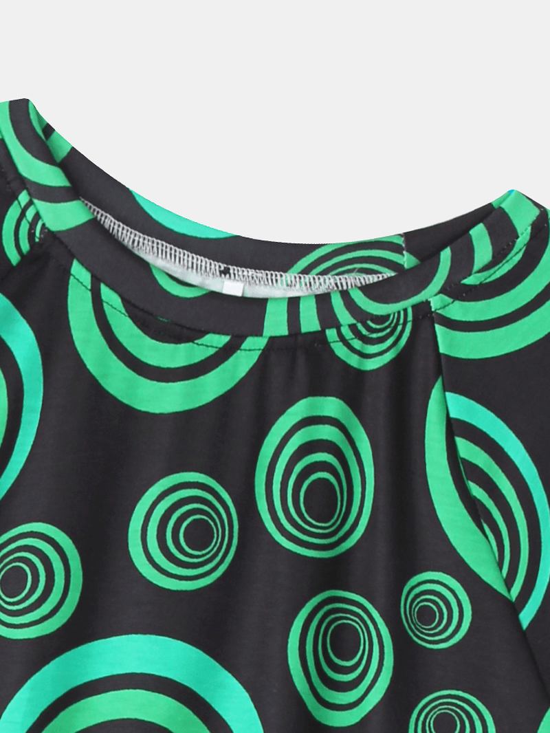 Kvinnor Circle Med Tryck Rund Hals Drop Shoulder Långärmad Lös T-shirt