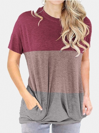 Kvinnor Colorblock Patchwork Kortärmade T-shirts Med Rund Hals