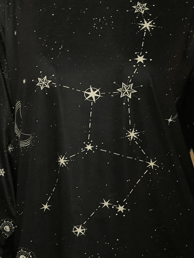 Kvinnor Jungfrutryck Stars Moon O-hals Långärmad Casual T-shirt