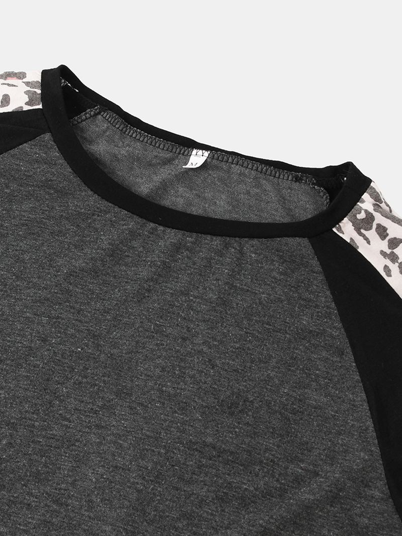 Kvinnor Leopard Raglan Ärmar Patchwork O-hals Casual Lös T-shirt