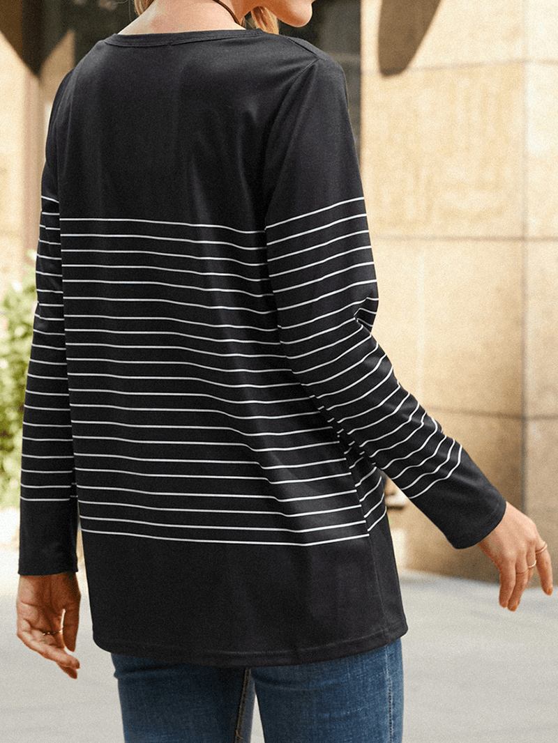 Kvinnor Randig Tecknad Katt Rund Hals Casual Avslappnad Passform Långärmad T-shirt