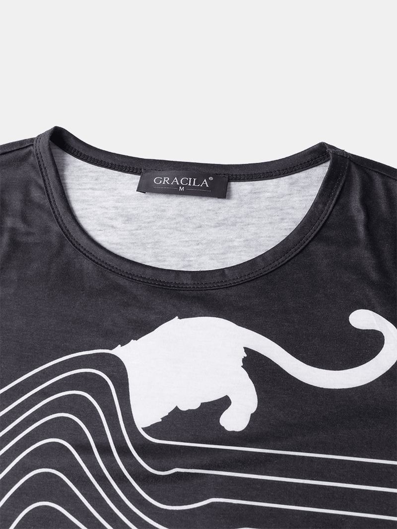 Kvinnor Randig Tecknad Katt Rund Hals Casual Avslappnad Passform Långärmad T-shirt