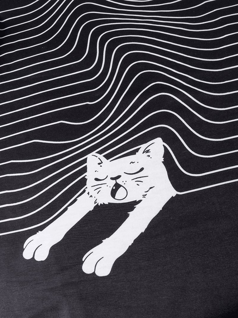 Kvinnor Randig Tecknad Katt Rund Hals Casual Avslappnad Passform Långärmad T-shirt