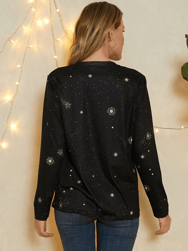 Kvinnor Skytten Med Tryck Stars Moon O-halsad Långärmad Casual T-shirt