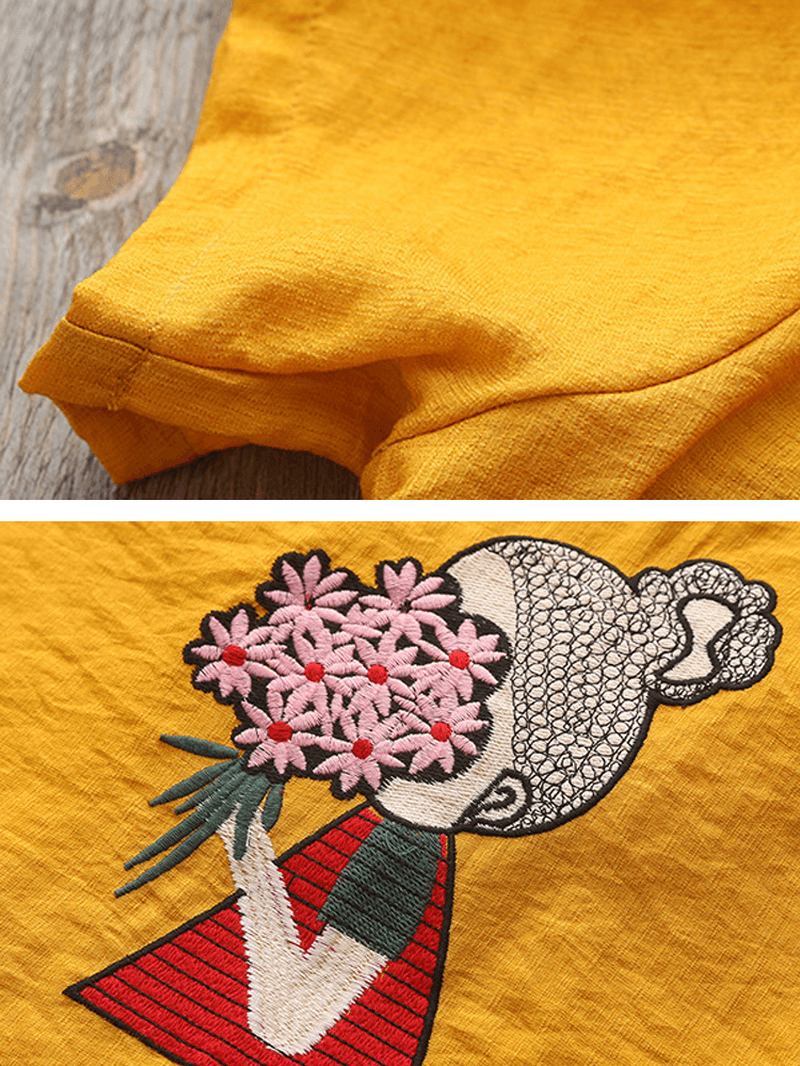 Kvinnor Tecknade Broderier T-shirts I Bomull Med Korta Ärmar