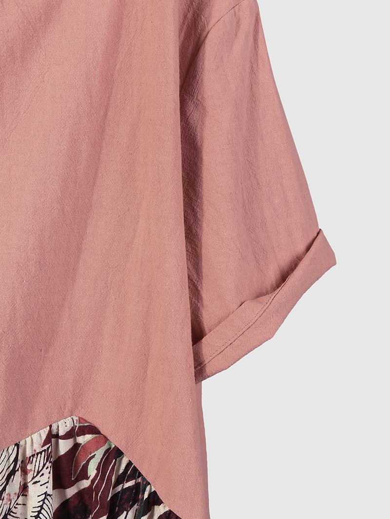Leaves Med Tryck Patchwork T-shirt