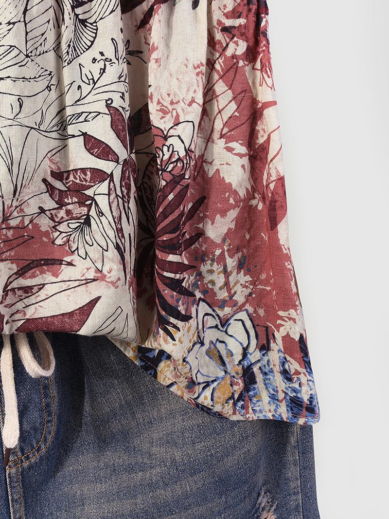 Leaves Med Tryck Patchwork T-shirt