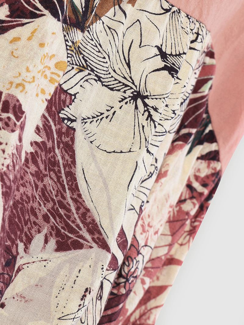 Leaves Med Tryck Patchwork T-shirt