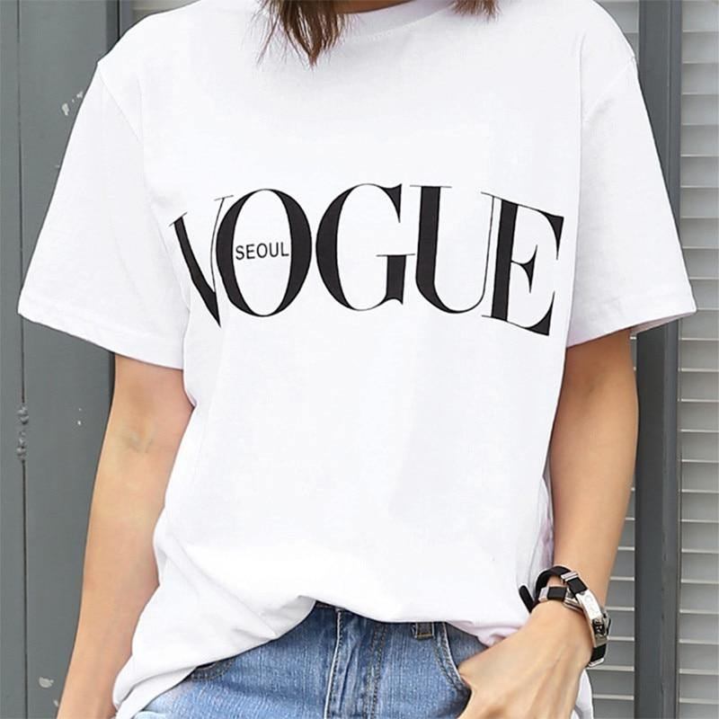 Summer Girl Kortärmade Toppar För Kvinnor Vogue Brevtryckt Harajuku T-shirt Dam Camisas