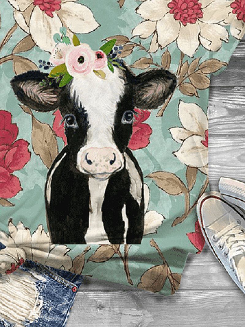 Tecknat Djur Girafftryck Roliga O-halsade Kortärmade Kvinnor Casual T-shirts