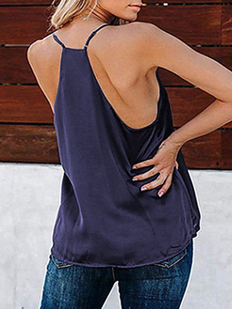 Enfärgad V-hals Ärmlösa Remmar Silk Linne
