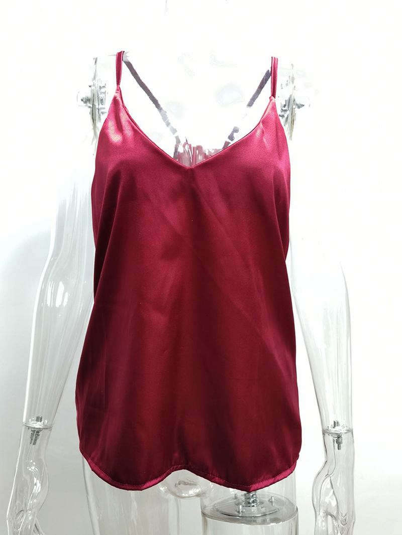 Enfärgad V-hals Ärmlösa Remmar Silk Linne