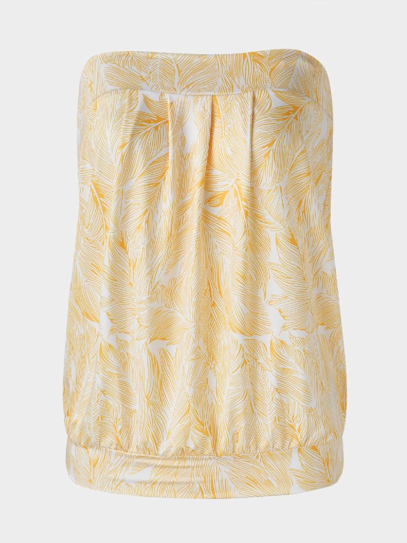Leaf Med Tryck Axelbandslös Ärmlös Summer Holiday Plisserad Cami