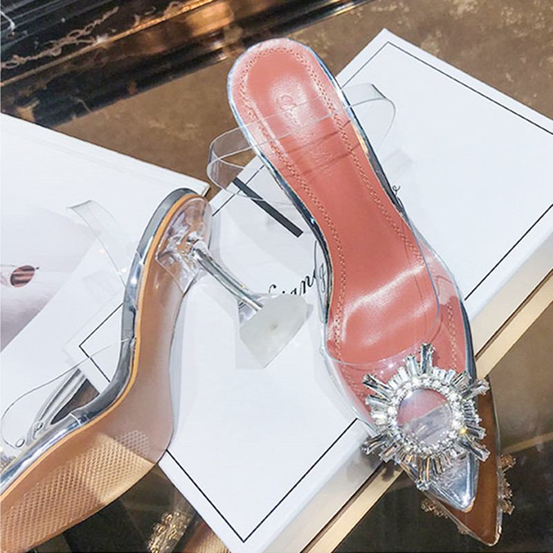 Dam Rhinestone Transparent Slingback Mode Party Högklackat Pumps