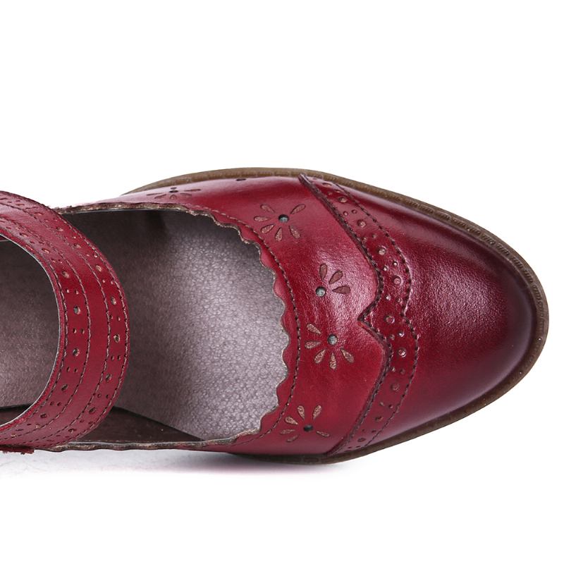 Damer I Äkta Läder Retro Hollow Elegant Spring Pumps