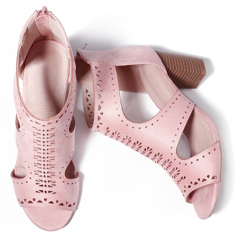 Hollow Out Enfärgade Chunky Heel Pumps