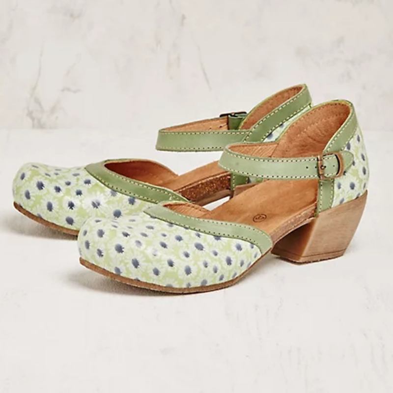 Kvinnor Blommönster D'orsay Rund Tå Ankelrem Casual Heels Pumps