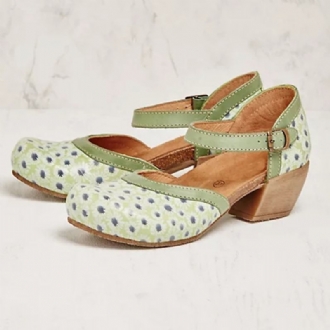 Kvinnor Blommönster D'orsay Rund Tå Ankelrem Casual Heels Pumps