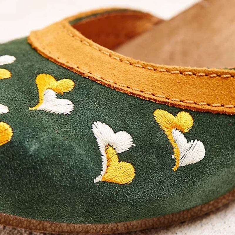 Kvinnor Broderi Rund Tå Ankelrem Casual Heels Pumps