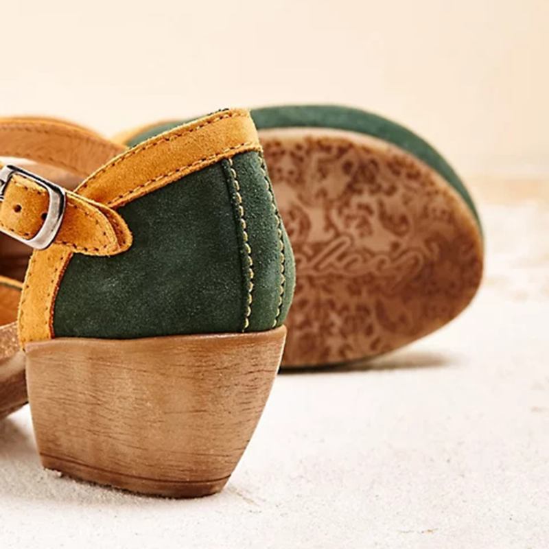 Kvinnor Broderi Rund Tå Ankelrem Casual Heels Pumps