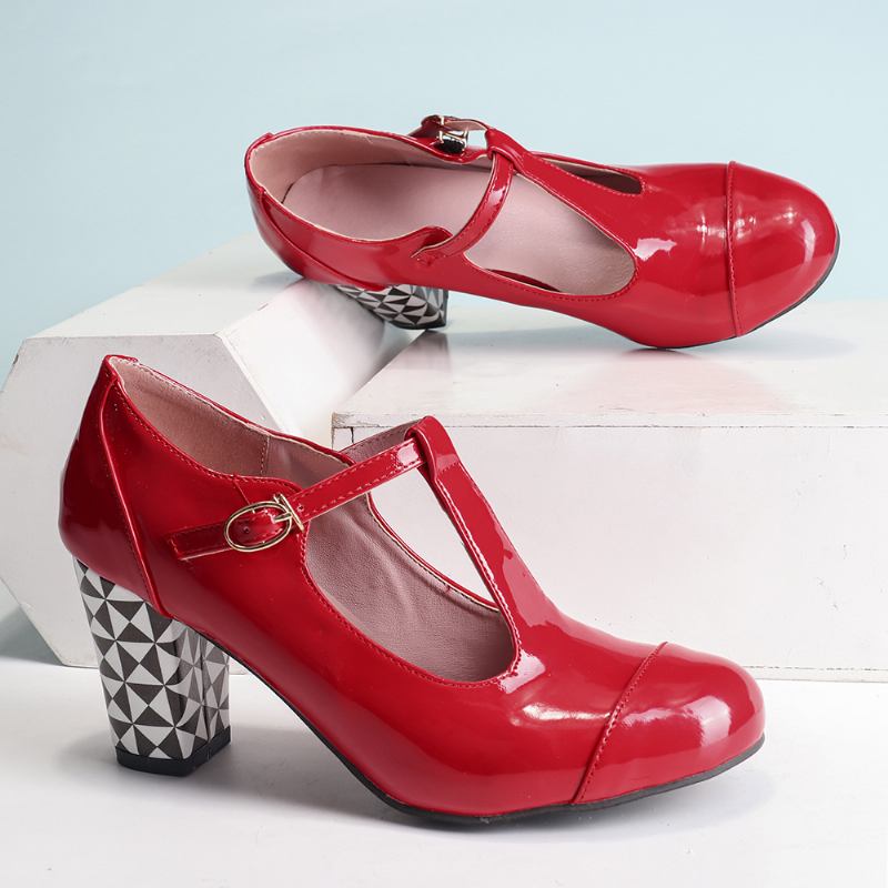 Kvinnor T-rem Geometrisk Grafisk Chunky Heel Cutout Casual Höga Klackar