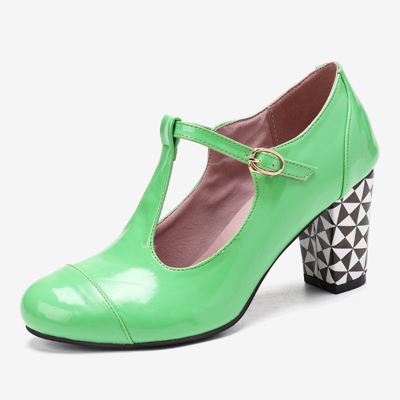 Kvinnor T-rem Geometrisk Grafisk Chunky Heel Cutout Casual Höga Klackar