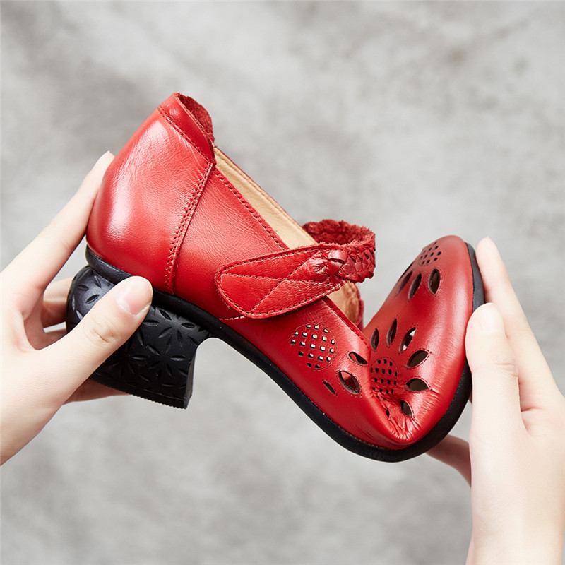 Läderutskärning Floral Flätad Justerbar Ankelrem Chunky Heel D'orsay Pumps