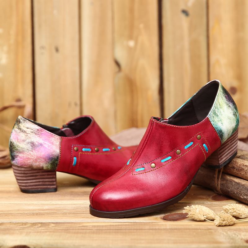 Retro Galaxy Mönstersömmar Metallpärlor Äkta Läder Fyrkantiga Hälpumpar