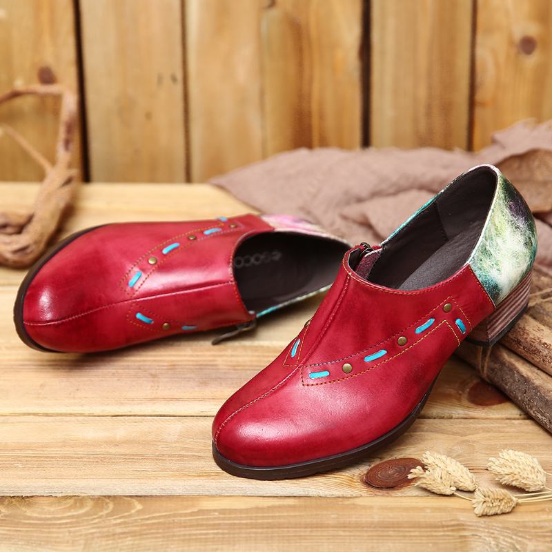 Retro Galaxy Mönstersömmar Metallpärlor Äkta Läder Fyrkantiga Hälpumpar