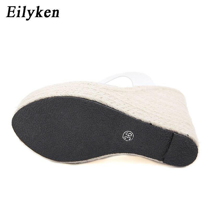 Sommar Pvc Transparent Peep Toe Käpp Halm Väv Plattform Kilar Tofflor Sandaler Dammode Höga Klackar Damskor