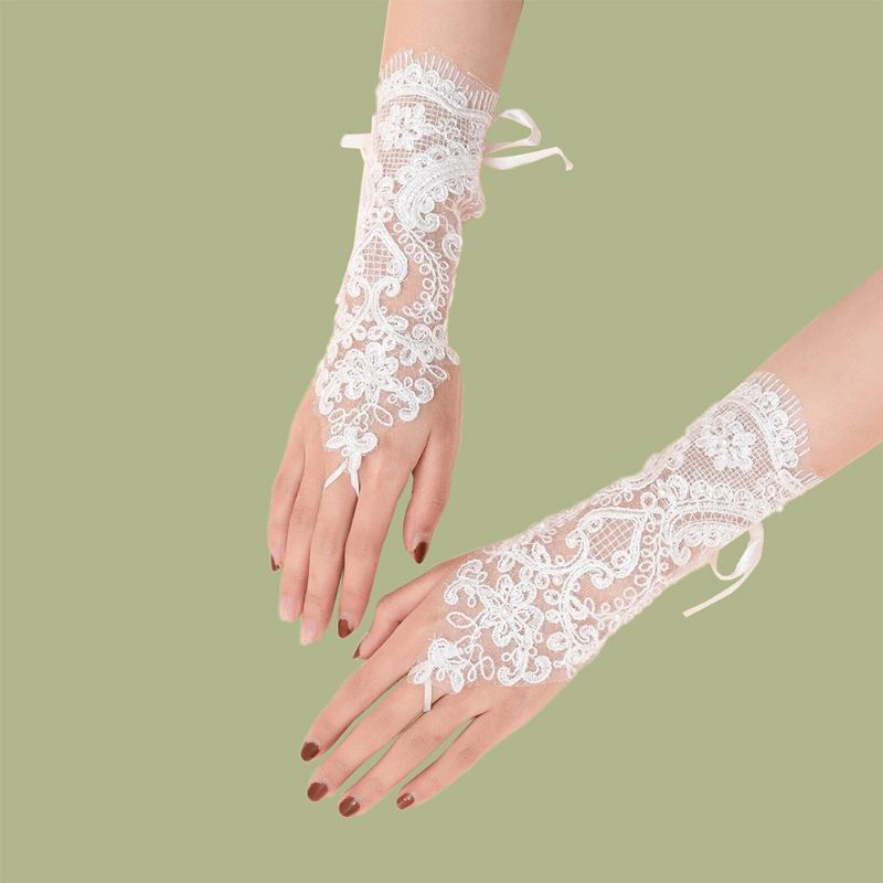 Dam Dacron Blommor Bandage Dekorativa Spetshandskar Mode Andningsbar Solskydd Fingerless Handskar Solskyddsärmar