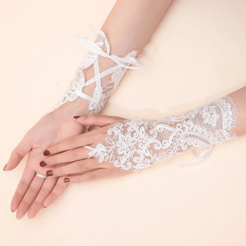 Dam Dacron Blommor Bandage Dekorativa Spetshandskar Mode Andningsbar Solskydd Fingerless Handskar Solskyddsärmar