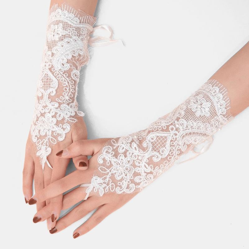 Dam Dacron Blommor Bandage Dekorativa Spetshandskar Mode Andningsbar Solskydd Fingerless Handskar Solskyddsärmar