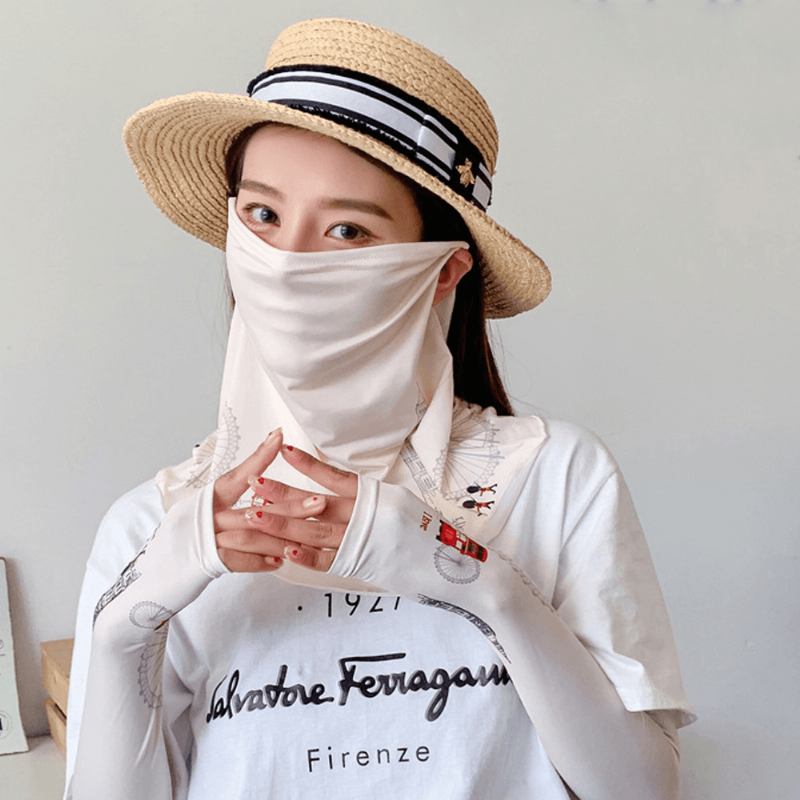 Kvinnor Solkräm Sommar Utomhus Söt Utskrift Is Silke Ärm Armskyddsärm Andningsskydd Ansiktsslöja Mask
