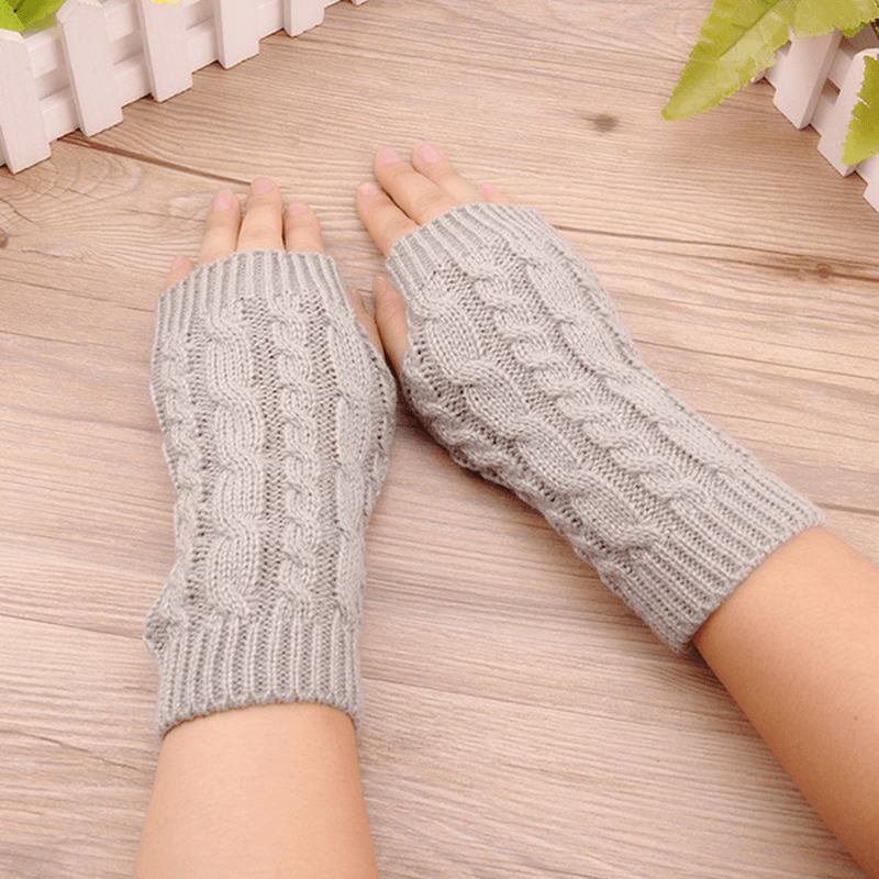 Kvinnor Vinter Handvärmare Handskar Tjock Arm Virkad Stickning Varma Fingerless Handskar