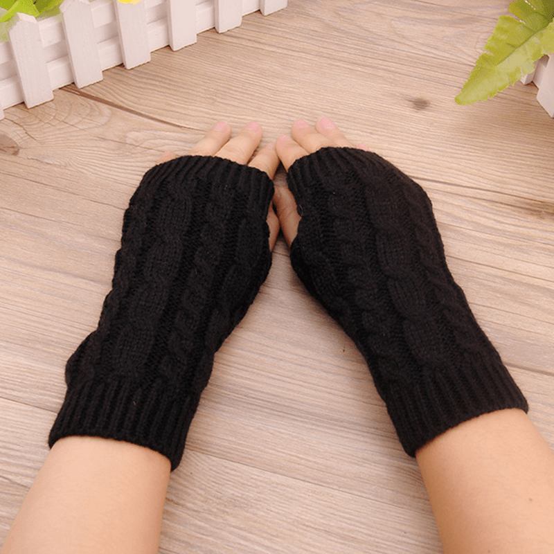 Kvinnor Vinter Handvärmare Handskar Tjock Arm Virkad Stickning Varma Fingerless Handskar