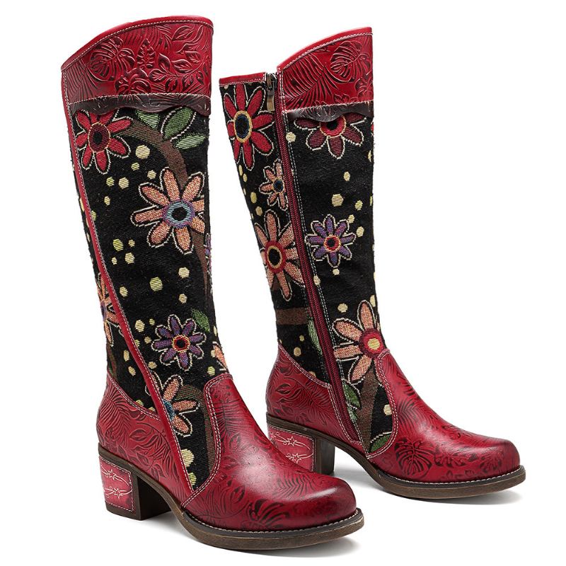 Broderi Läder Mid Calf Boots
