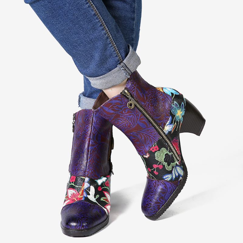 Dam Splicing Blommönster Rund Tå Varmfodrad Dragkedja Mid-calf Chelsea Boots