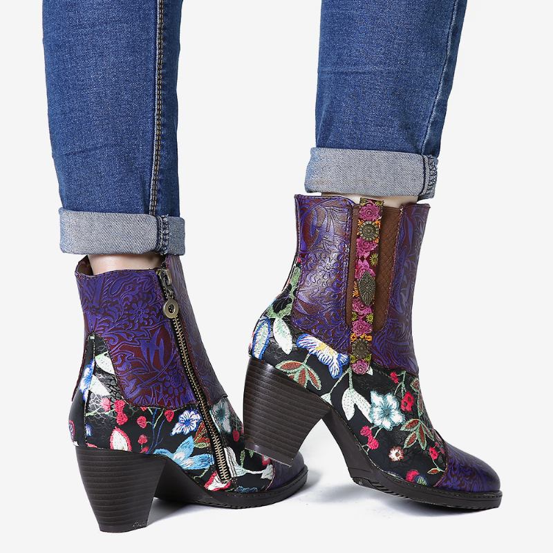 Dam Splicing Blommönster Rund Tå Varmfodrad Dragkedja Mid-calf Chelsea Boots