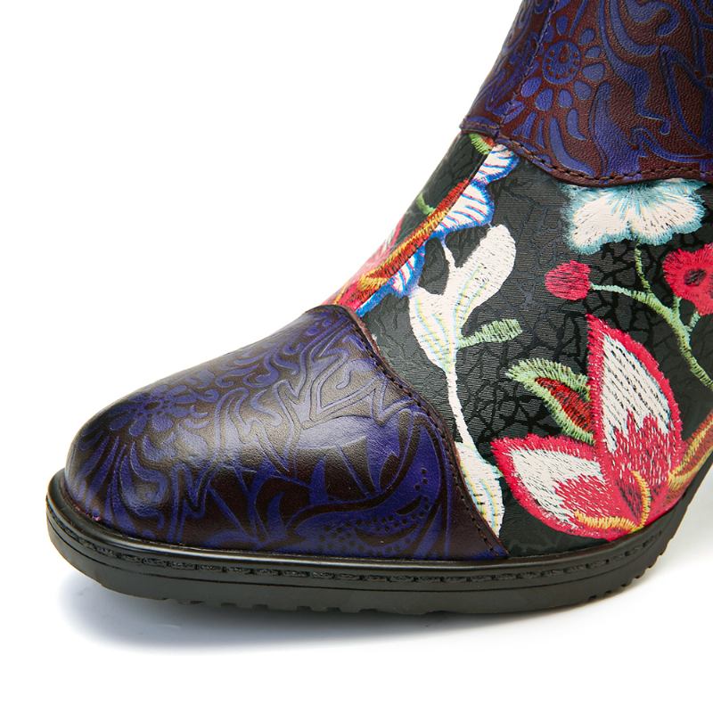 Dam Splicing Blommönster Rund Tå Varmfodrad Dragkedja Mid-calf Chelsea Boots