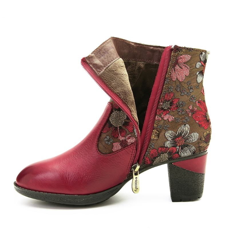 Elegant Blommig Skarvning Varmfodrad Dragkedja Chunky Heel Chelsea Boots