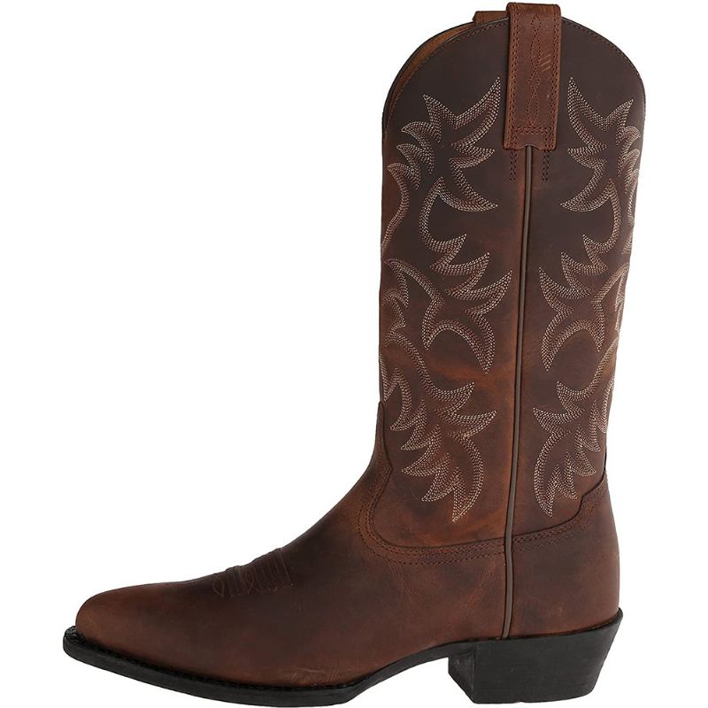 Klassiska Män Med Spetsig Tå Bärbara Cowboystövlar Med Mitten Av Kalven
